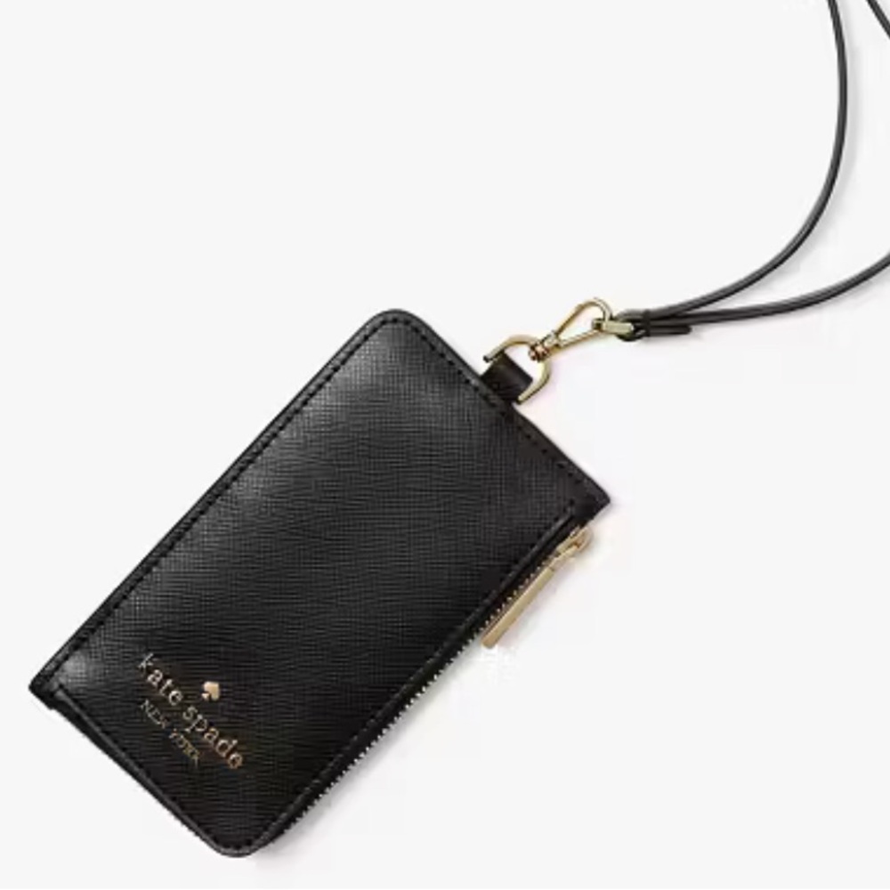 Kate Spade Card Case Lanyard Saffiano Leather Black NWT - Picture 3 of 16